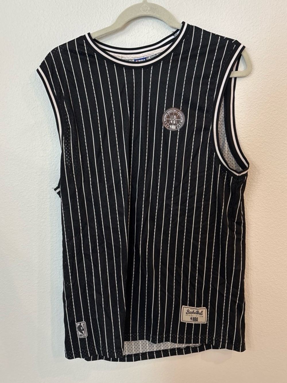 NBA Black and White Pinstripe Sleeveless Jersey Top
